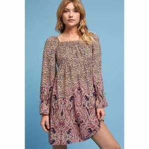 Anthropologie Maeve Milou Smocked Dress Size Extra‎ Small Mob Wife Milkmaid